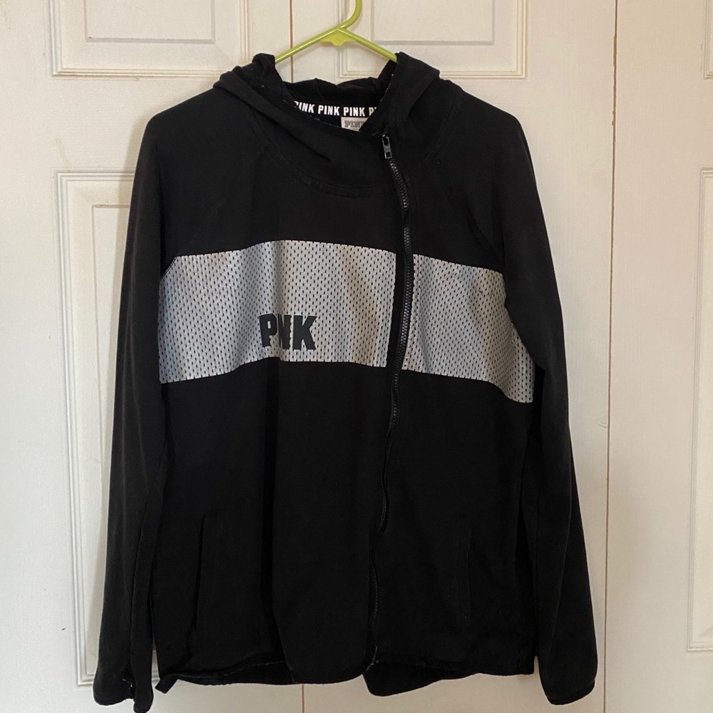 VS Pink black hooded athletic zip up